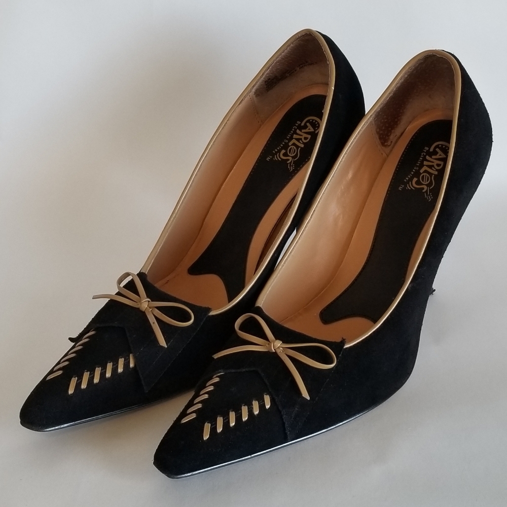 Carlos Santana Black Suede Pointy Toe Heels Sz 9.5